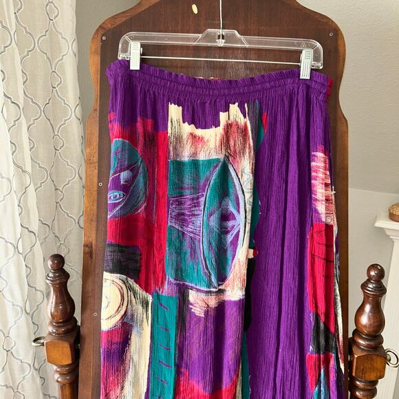 Vtg Silver Stream Maxi Skirt Womens Large purple fringe Pull On Gypsy Broom Boho - Picture 6 of 8